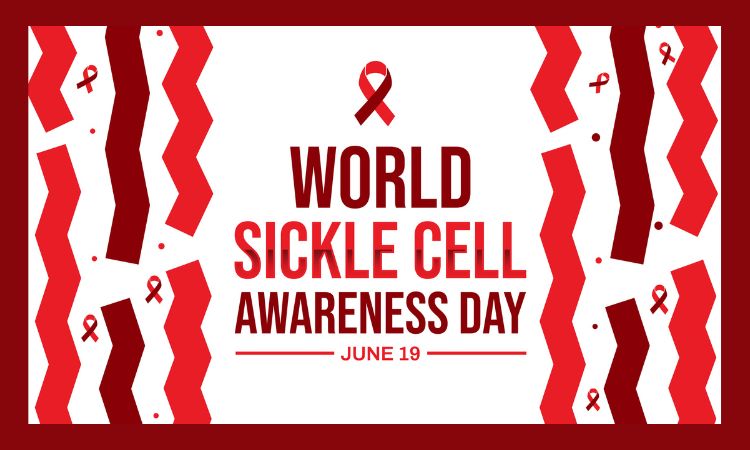 graphic with diff shades of red lines on either side of text that reads world sickle cell awareness day